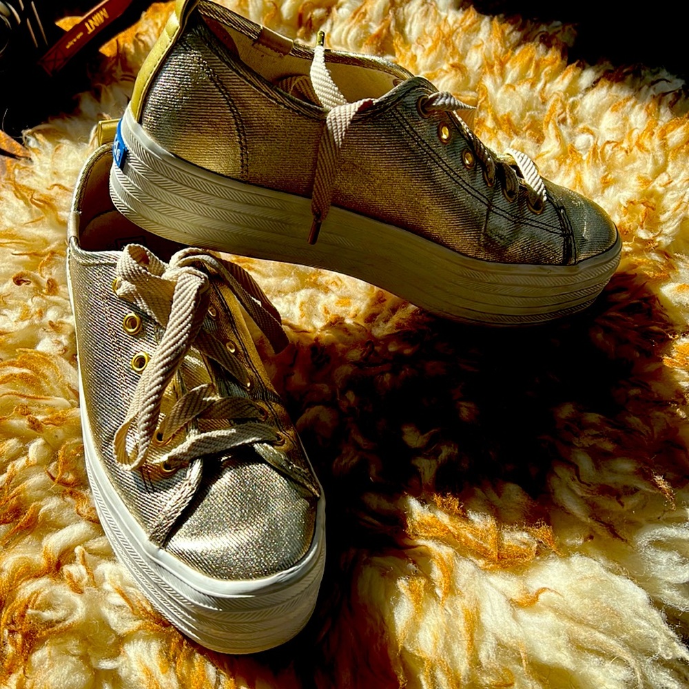 Triple decker gold metallic chunky sneakers